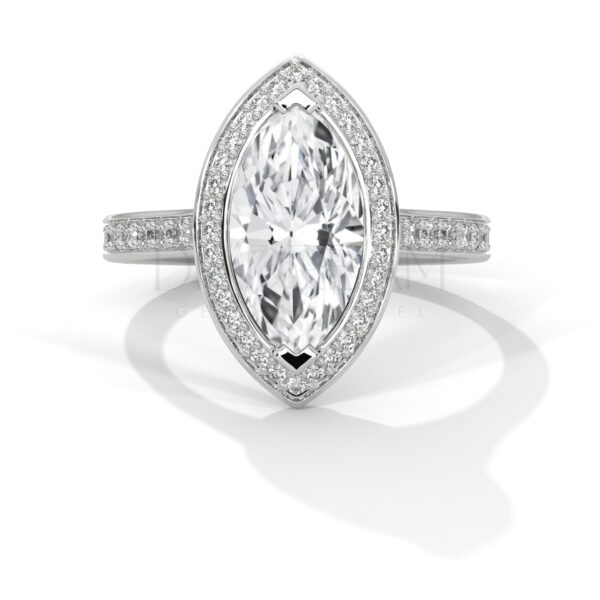 2 Carat Marquise Cut Moissanite Halo and Pave Ring