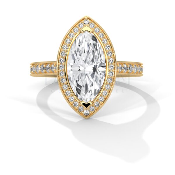 2 Carat Marquise Cut Moissanite Halo and Pave Ring