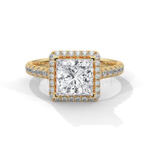2 Carat Princess Cut Moissanite Halo and Pave Ring