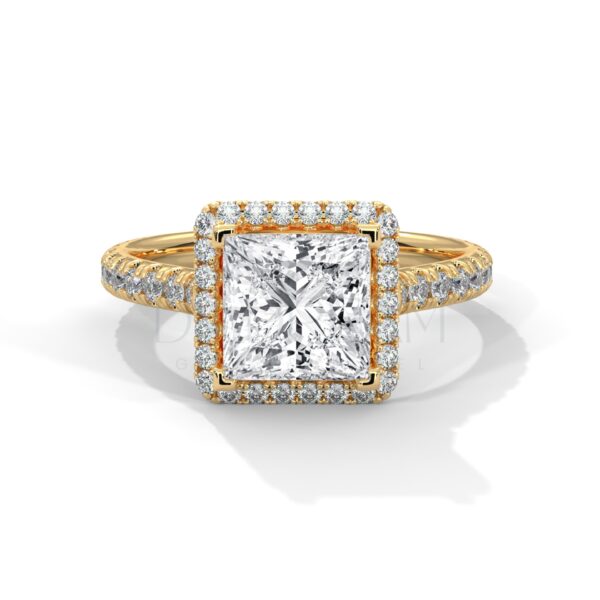 2 Carat Princess Cut Moissanite Halo and Pave Ring