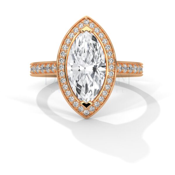 2 Carat Marquise Cut Moissanite Halo and Pave Ring