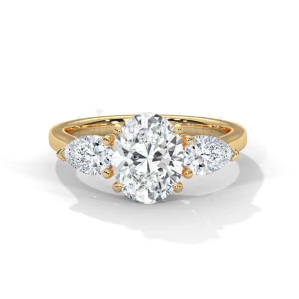 2 Carat Oval Cut Moissanite Ring with Pear-Shaped Accents