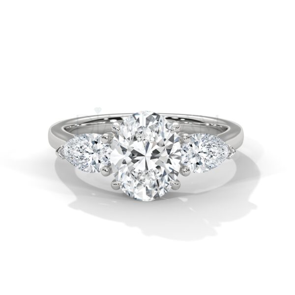 2 Carat Oval Cut Moissanite Ring with Pear-Shaped Accents
