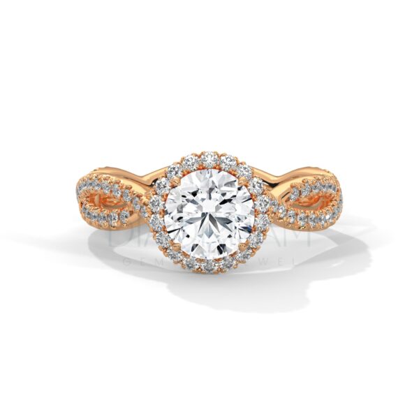 1 Carat Round Cut Moissanite Halo and Twisted Shank Ring
