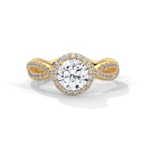 1 Carat Round Cut Moissanite Halo and Twisted Shank Ring