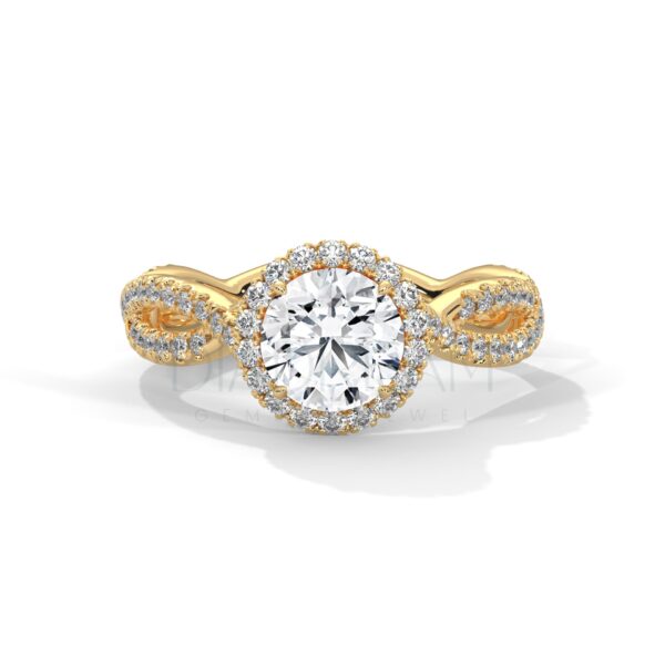 1 Carat Round Cut Moissanite Halo and Twisted Shank Ring