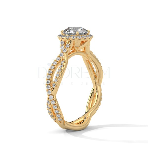 1 Carat Round Cut Moissanite Halo and Twisted Shank Ring