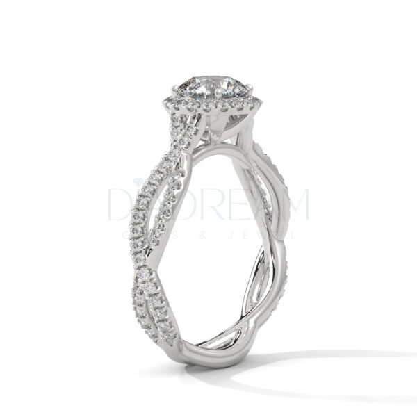 1 Carat Round Cut Moissanite Halo and Twisted Shank Ring
