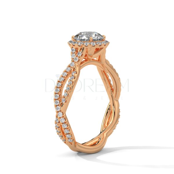 1 Carat Round Cut Moissanite Halo and Twisted Shank Ring