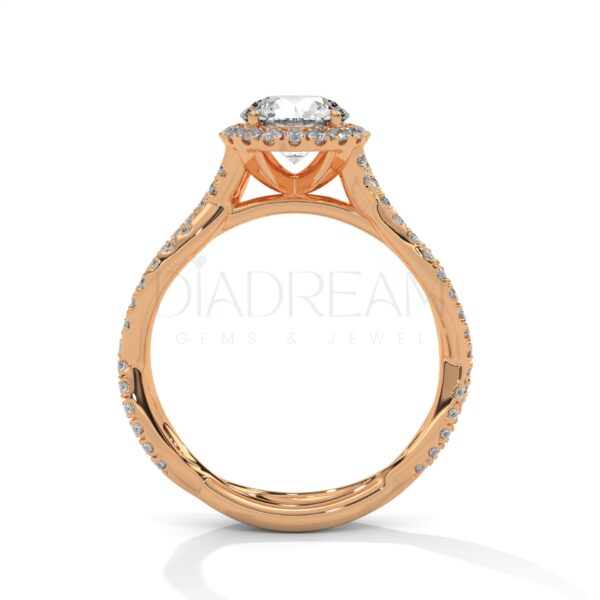 1 Carat Round Cut Moissanite Halo and Twisted Shank Ring