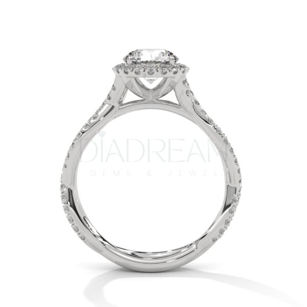 1 Carat Round Cut Moissanite Halo and Twisted Shank Ring